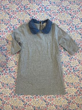 Crewcuts Heather Gray Knit Dress with Denim Blue Peter Pan Collar